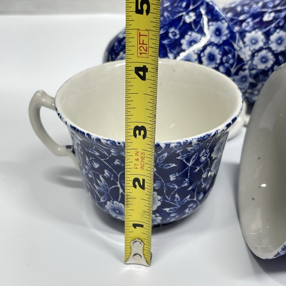 Vintage Crownford Staffordshire Blue Calico Lot Of 6 Teacups England Ironstone - Picture 9 of 9